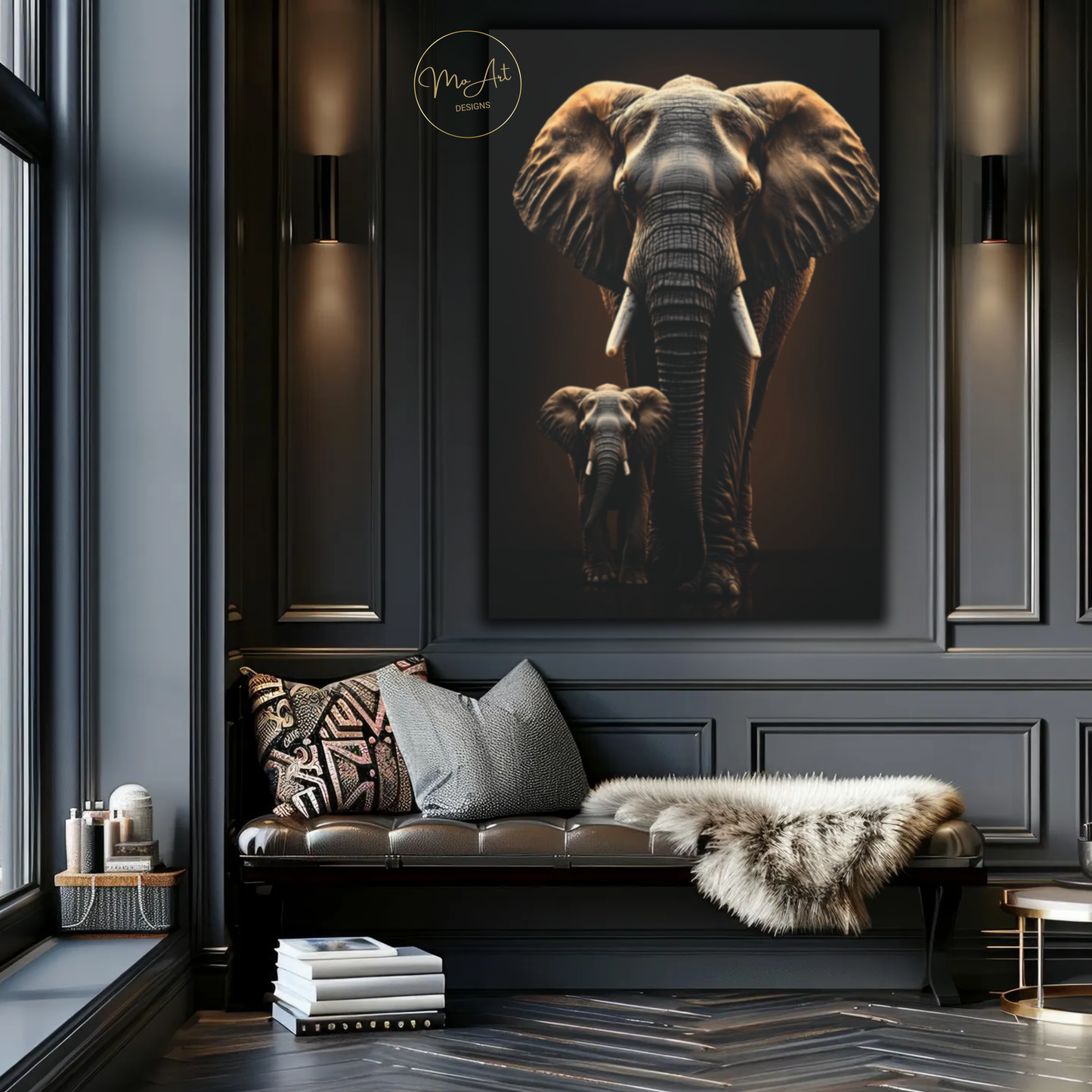 Black & Gold Elephant Wall Art – Unbreakable Bond / Canvas Print