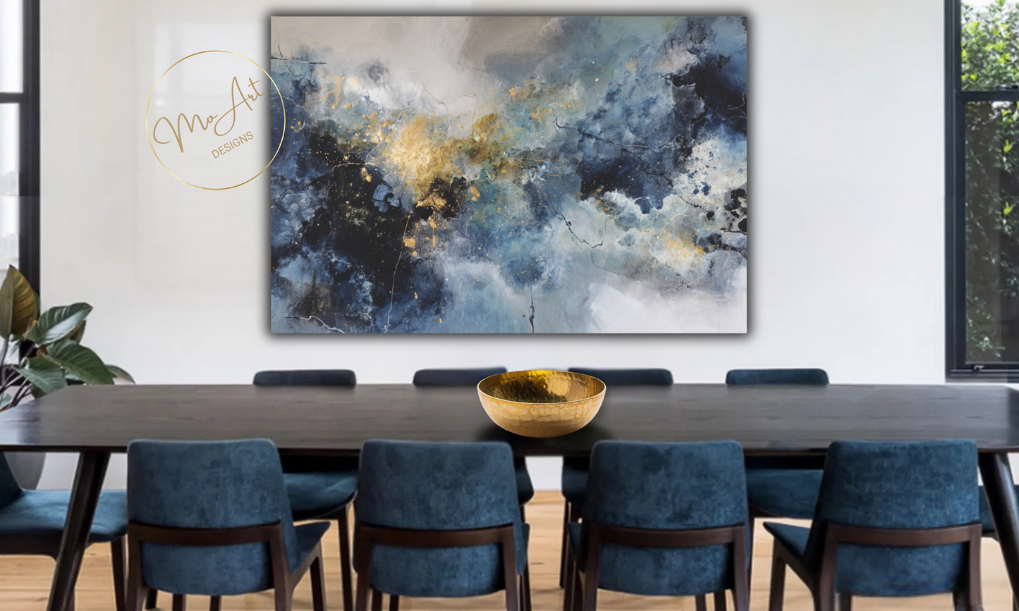 Abstract Blue, Gold and Gray Canvas Wall Art