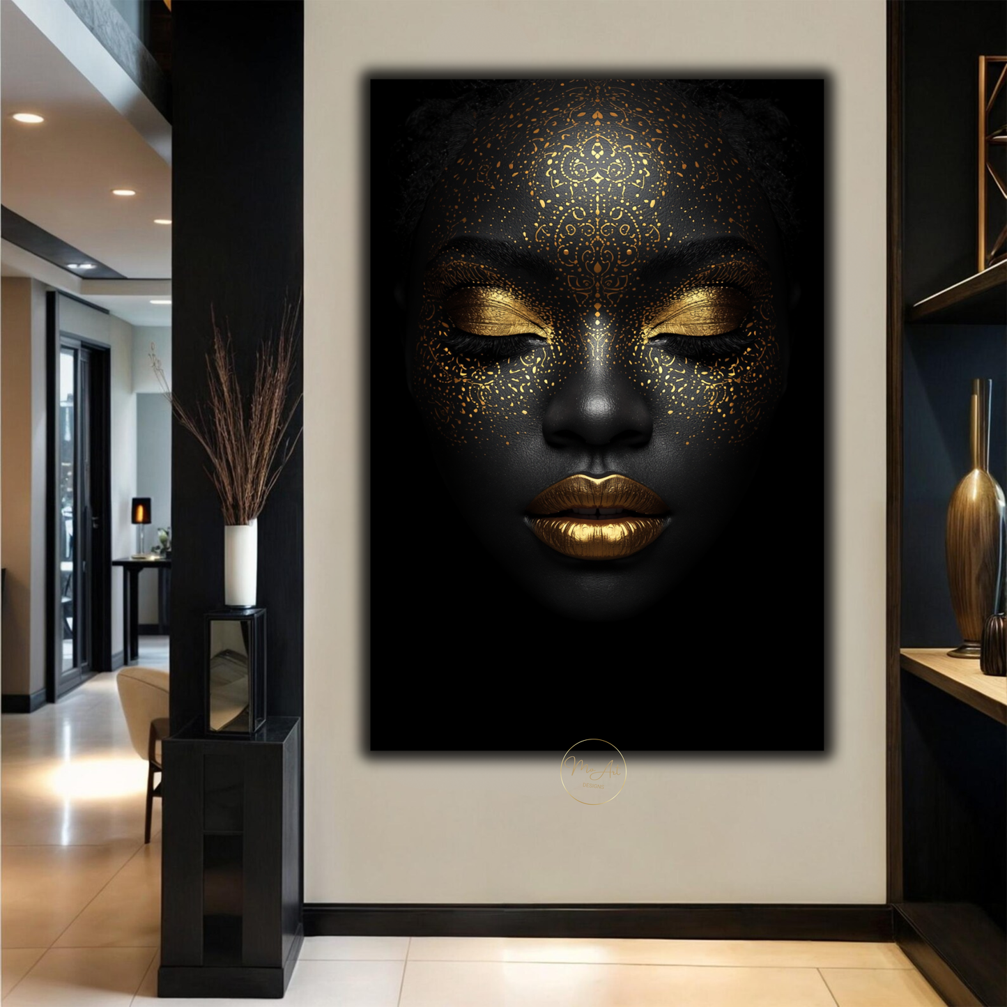 Black Woman Wall Art – Luxury Afrocentric Black & Gold Canvas Print