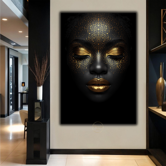 Black Woman Wall Art – Luxury Afrocentric Black & Gold Canvas Print