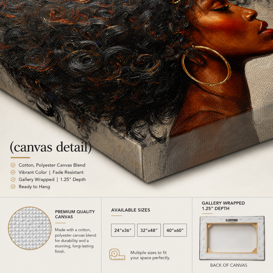 Black Woman Wall Art - Abstract Afrocentric Canvas Print | Black & Gold African American Art