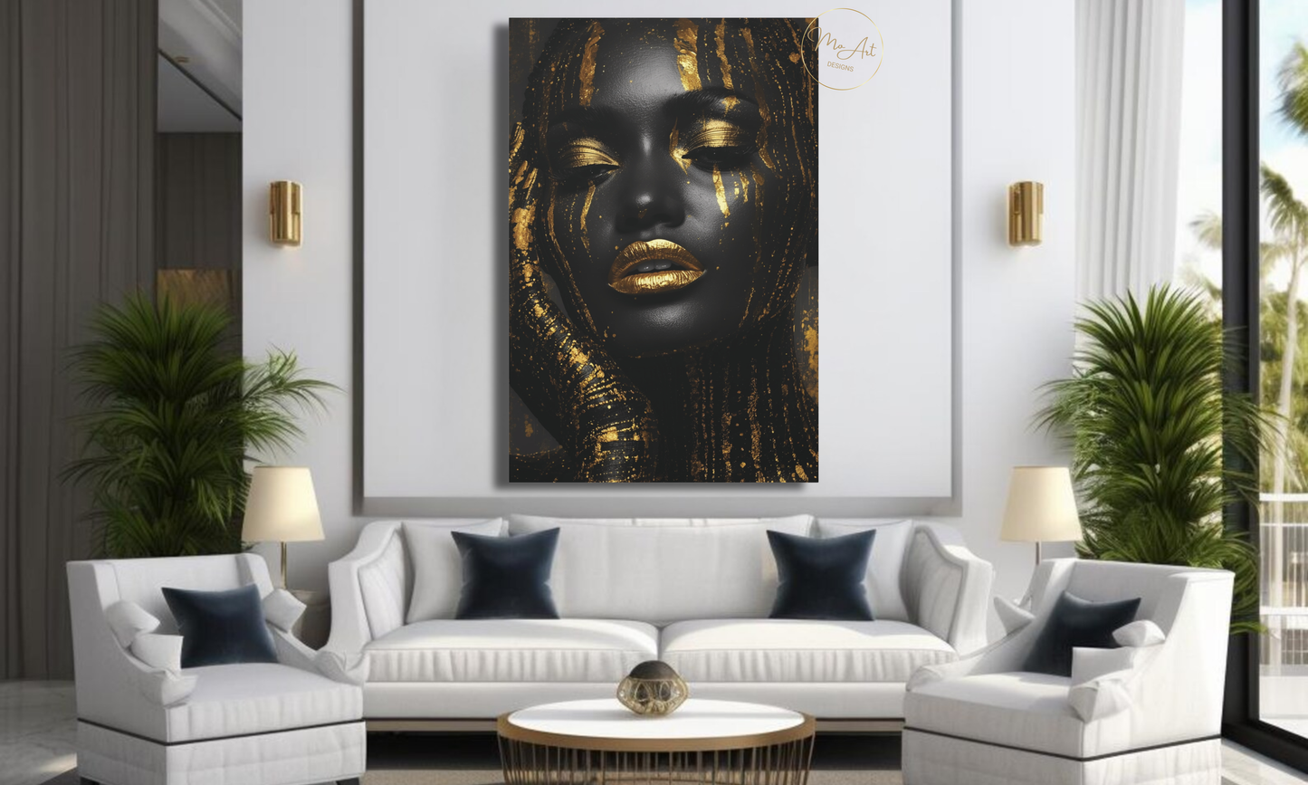 Black & Gold African American Woman Wall Art / Canvas Print