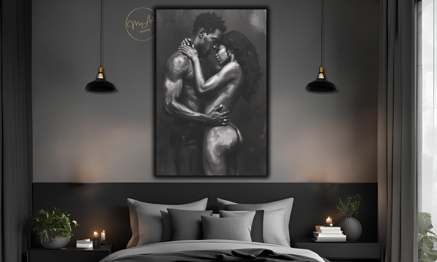Passionate Embrace - Black Love Wall Art / Canvas Print