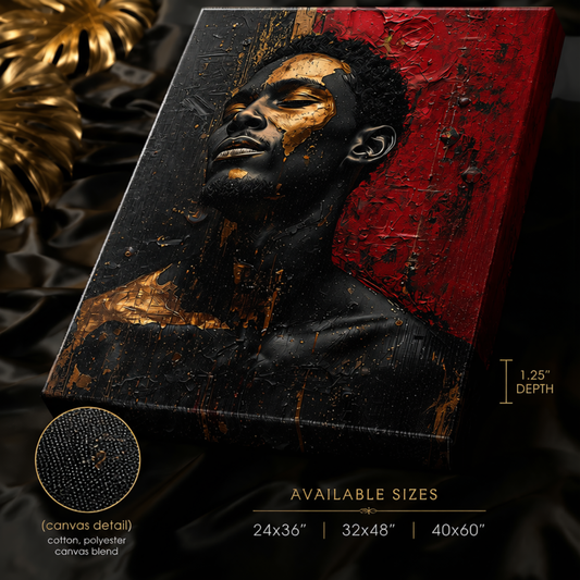Black Man Wall Art - Afrocentric Abstract Canvas Print in Black, Gold & Red