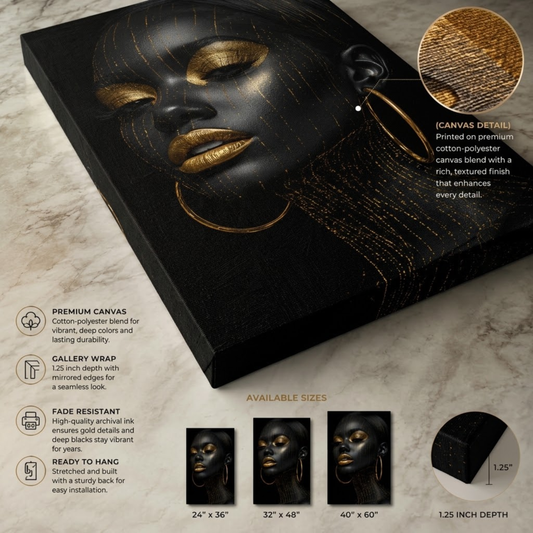 Black Woman Wall Art - Black & Gold Afrocentric Canvas Print