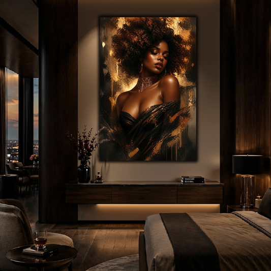 Black Woman Wall Art - Sensual Persuasion | Black & Gold Canvas Print