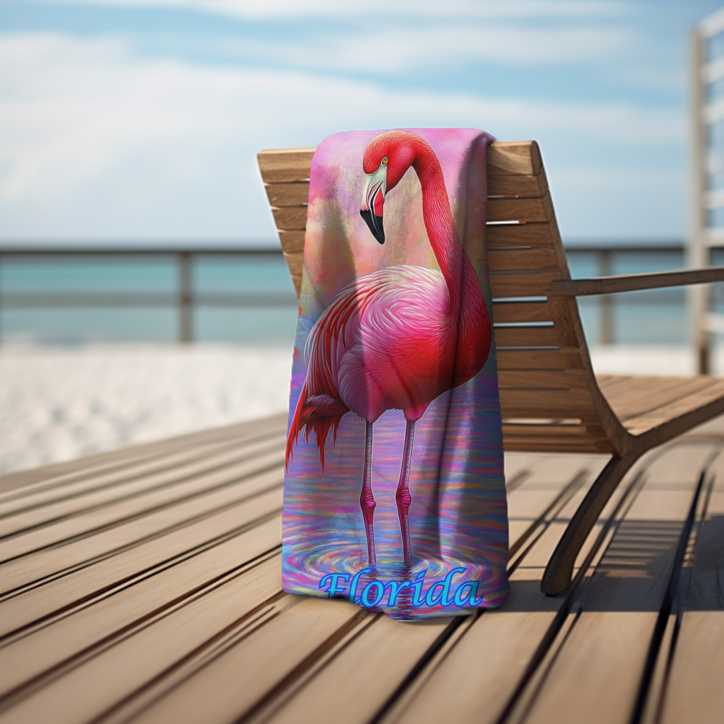 Colorful Pink Flamingo Florida - Beach Towel