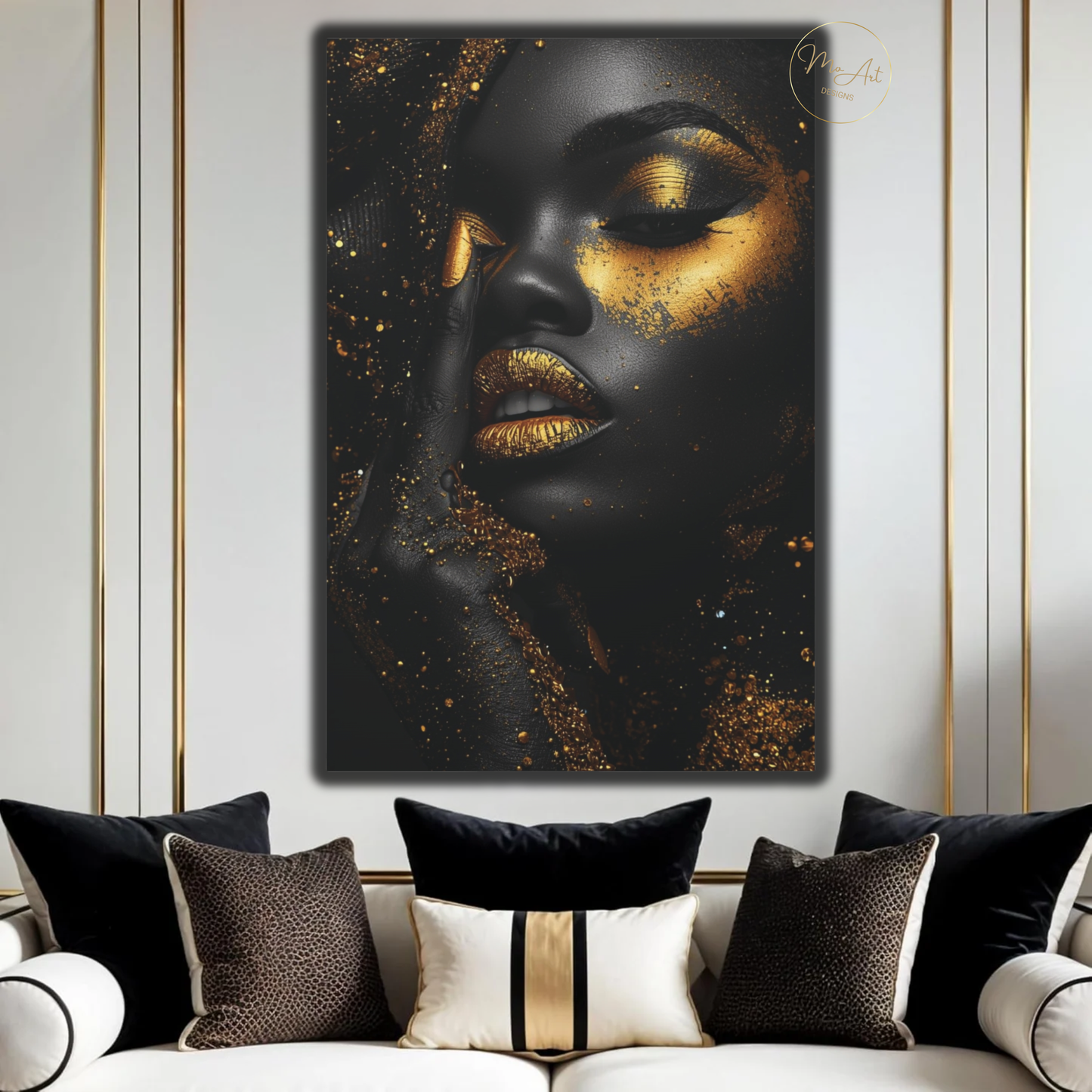 Black Woman Wall Art – Gilded Attitude in Black & Gold | Luxury Modern Canvas Print