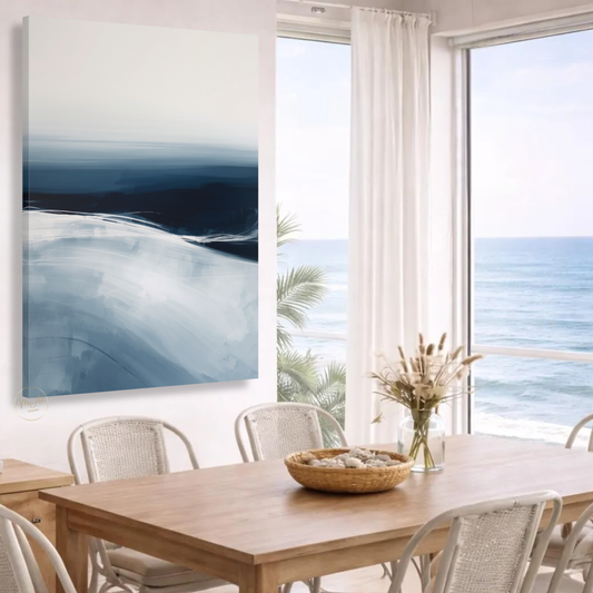 Blue Ocean Abstract Wall Art – Minimalist Coastal Canvas Print in Navy & White