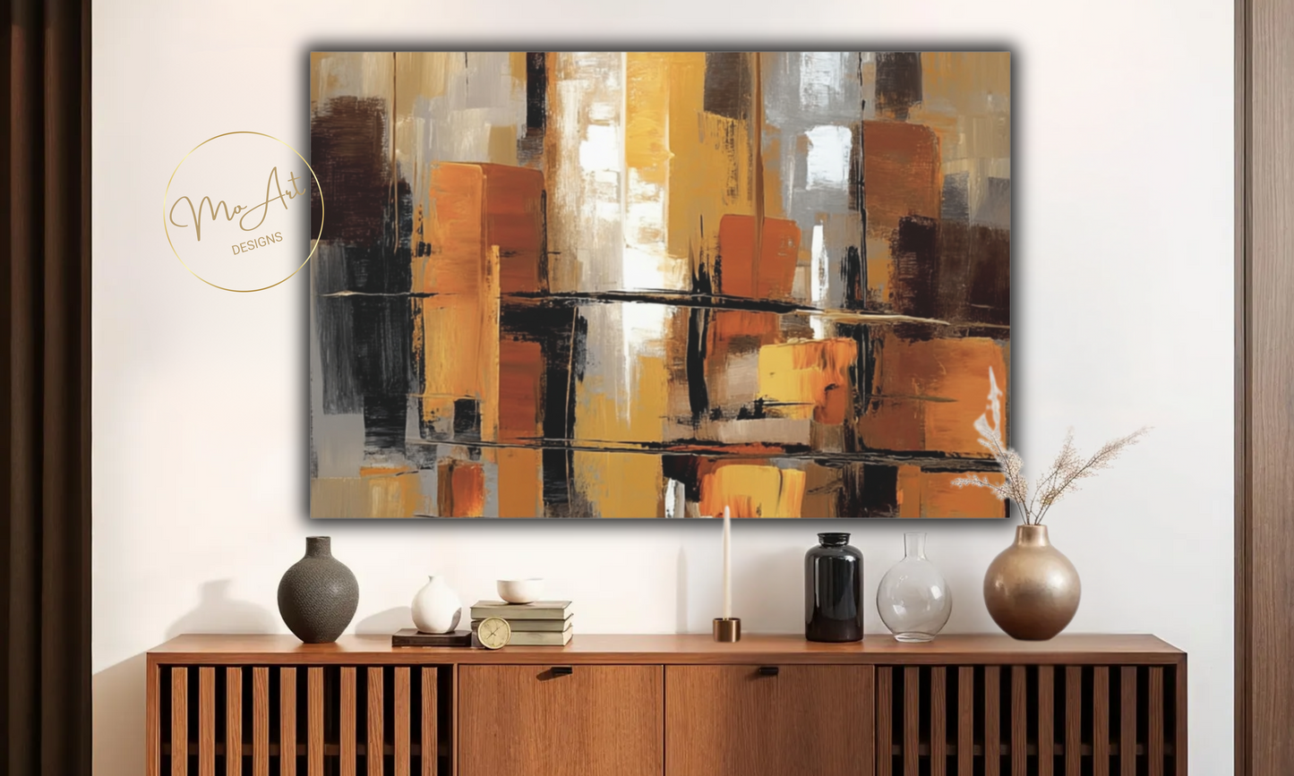 Modern Abstract Canvas Wall Art in Black, Beige, Gold & Rust