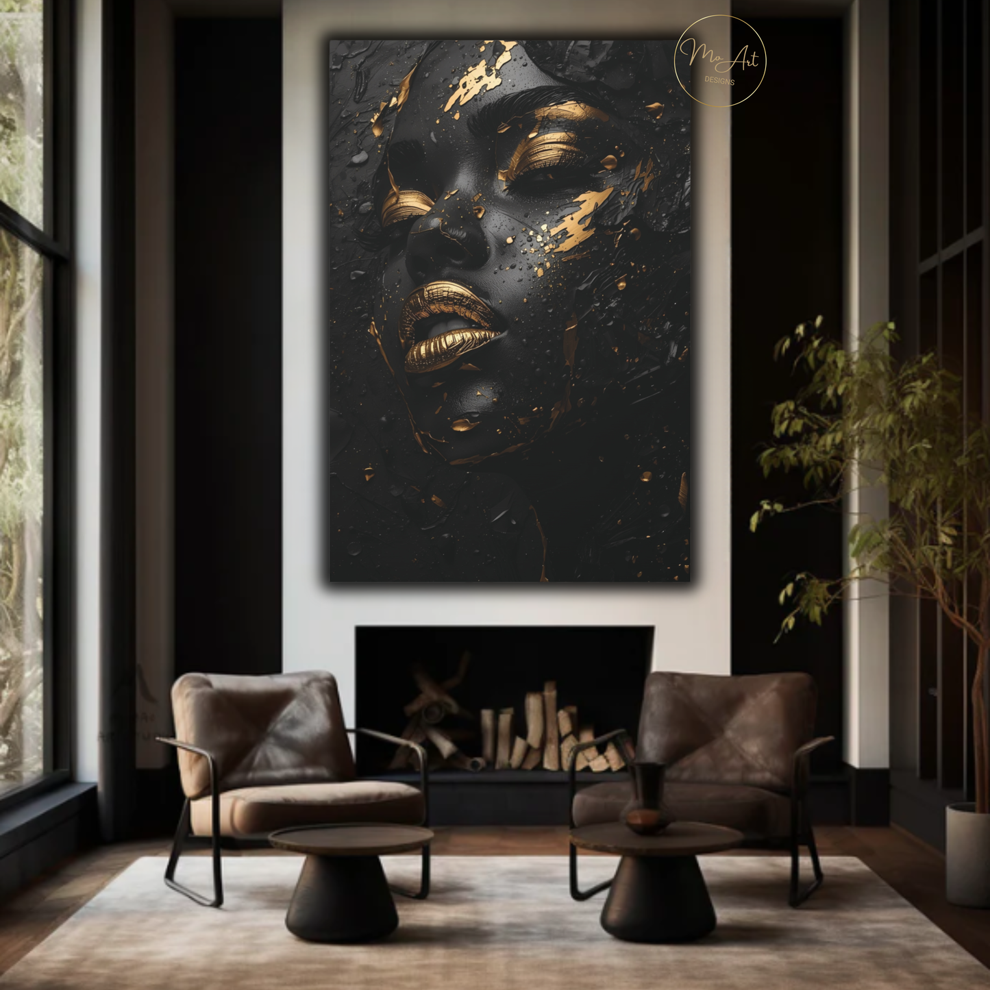 Black & Gold Woman Wall Art – Midnight Seduction in Gold / Canvas Print