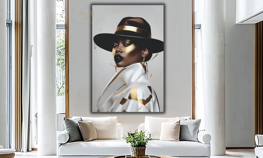Fedora Elegance – Black Woman Luxury Wall Art / Canvas Print