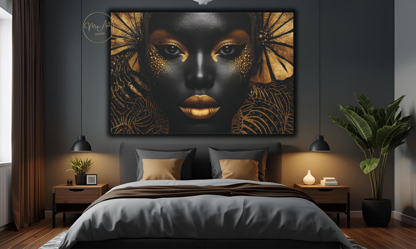 Black & Gold Afrocentric Wall Art / Canvas Print