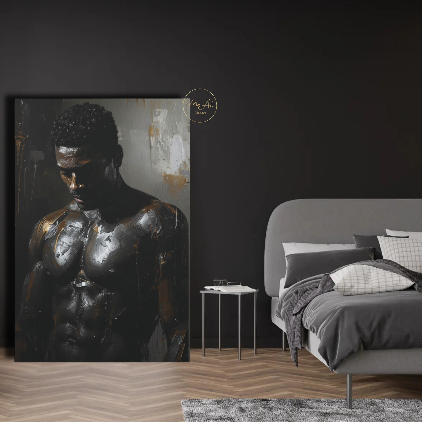 Black Man Wall Art – Sensual Persuasion | Powerful Black & Silver Masculine Canvas Print