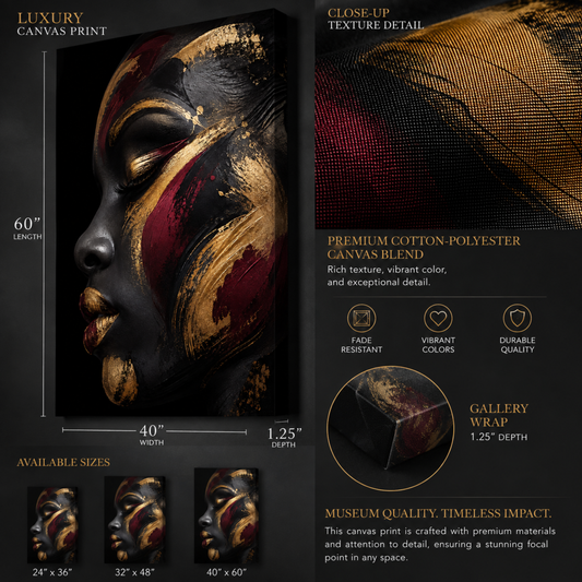 Black Woman Wall Art - Abstract Afrocentric Canvas Print | Black, Gold & Burgundy Home Decor