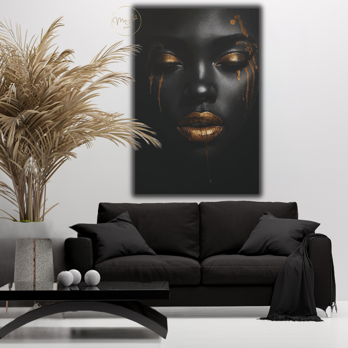 Black Woman Wall Art – Golden Tears | Black & Gold Luxury Canvas Print