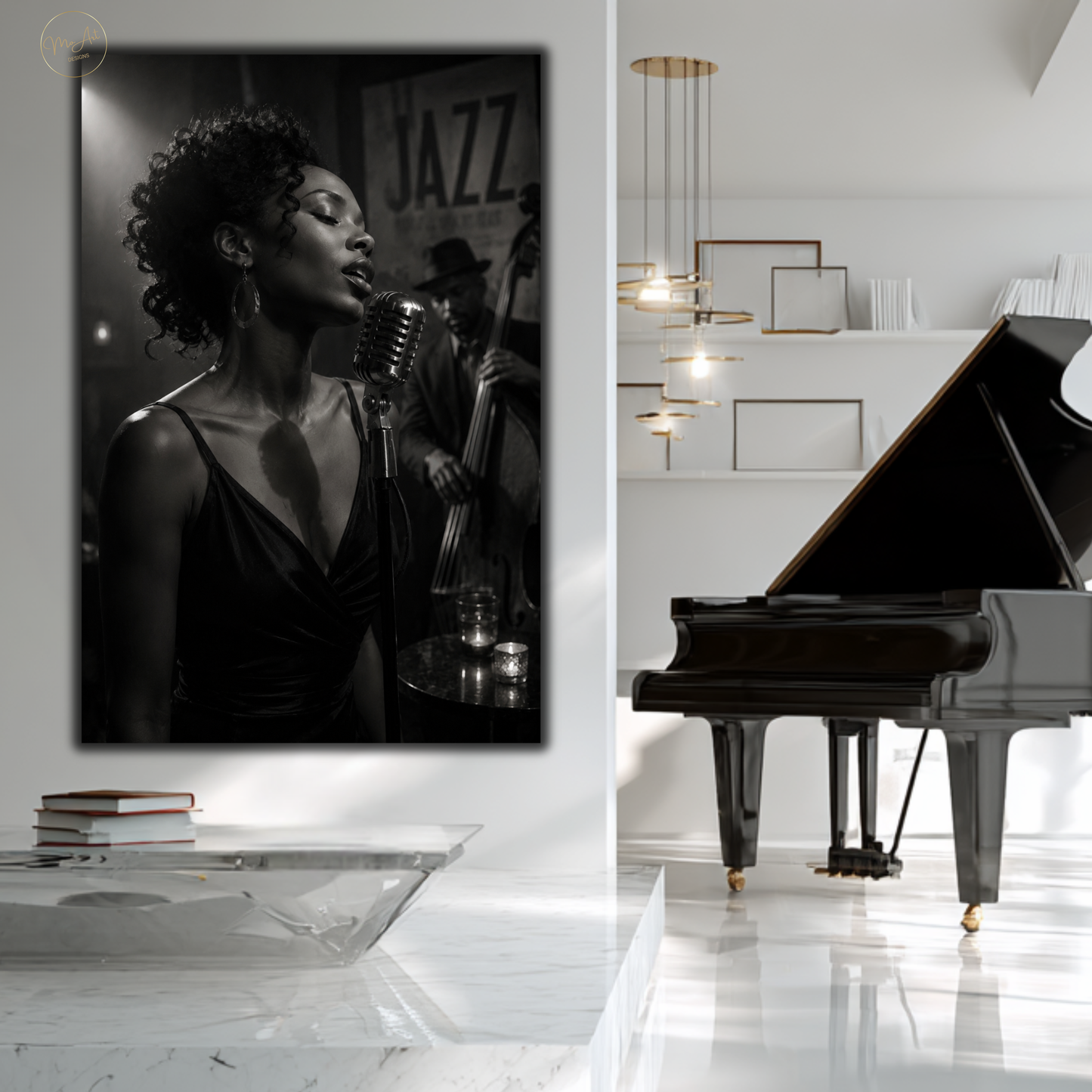 Black Woman Wall Art – Soulful Jazz Singer Canvas Print | Black & White Afrocentric Art