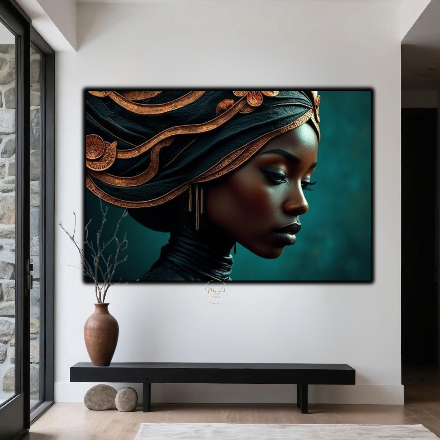Black Woman Wall Art – Copper & Green Afrocentric Canvas Print