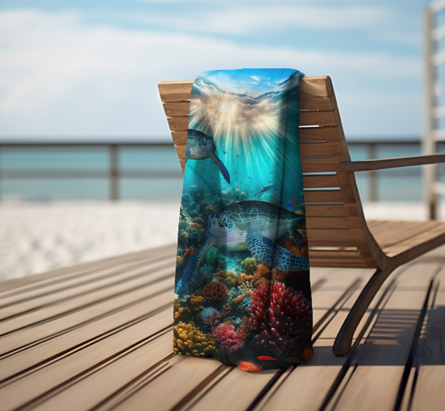 Sea Turtles in Tropical Ocean Reef Beach Towel