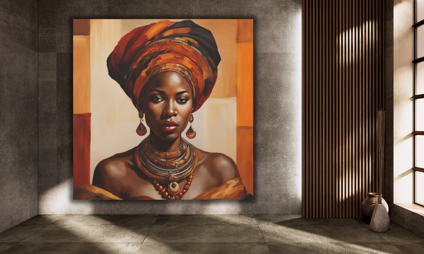 Beautiful African Woman in Headwrap - Canvas Wall Art