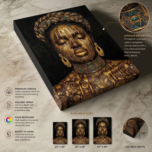 Golden Goddess | Afrocentric Black & Gold Portrait Canvas Print