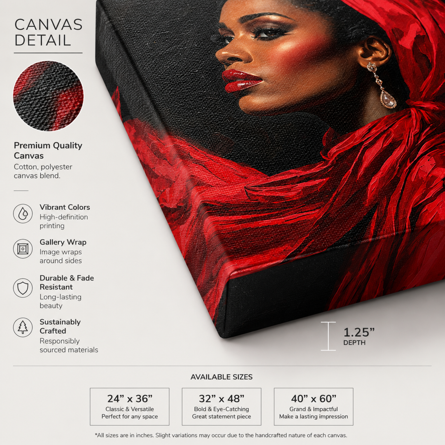 Black Woman Wall Art – Lady in Red Canvas Print | Elegant Afrocentric Home Decor