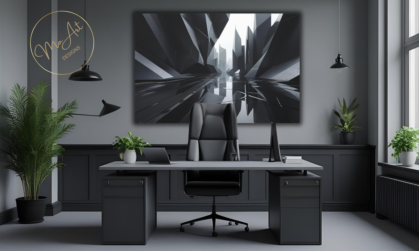 Black and White Abstract / Reflections of a City - Canvas Wall Art