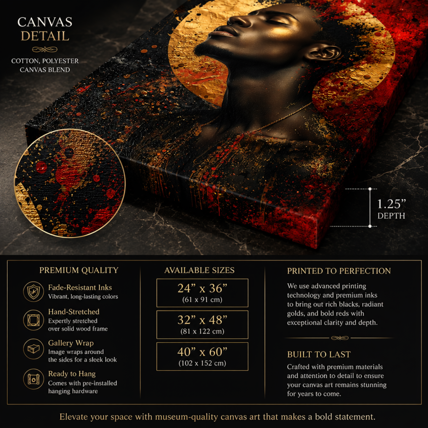 Black Man Wall Art – Abstract Black, Gold & Red Afrocentric Canvas Print