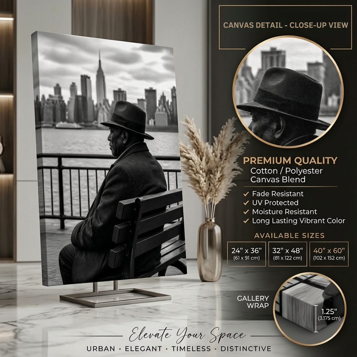 African American Man Wall Art – NYC Black & White Canvas Print | Urban Decor