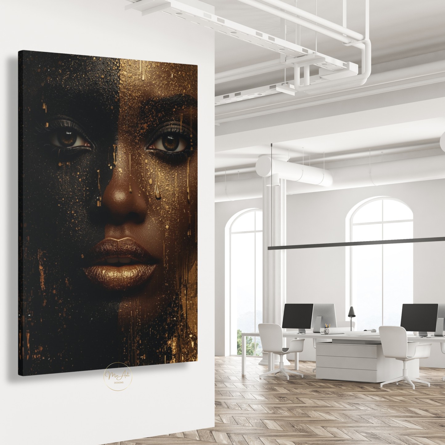 Black Woman Wall Art – Striking Gold Drip | Afrocentric Black & Gold Canvas Print