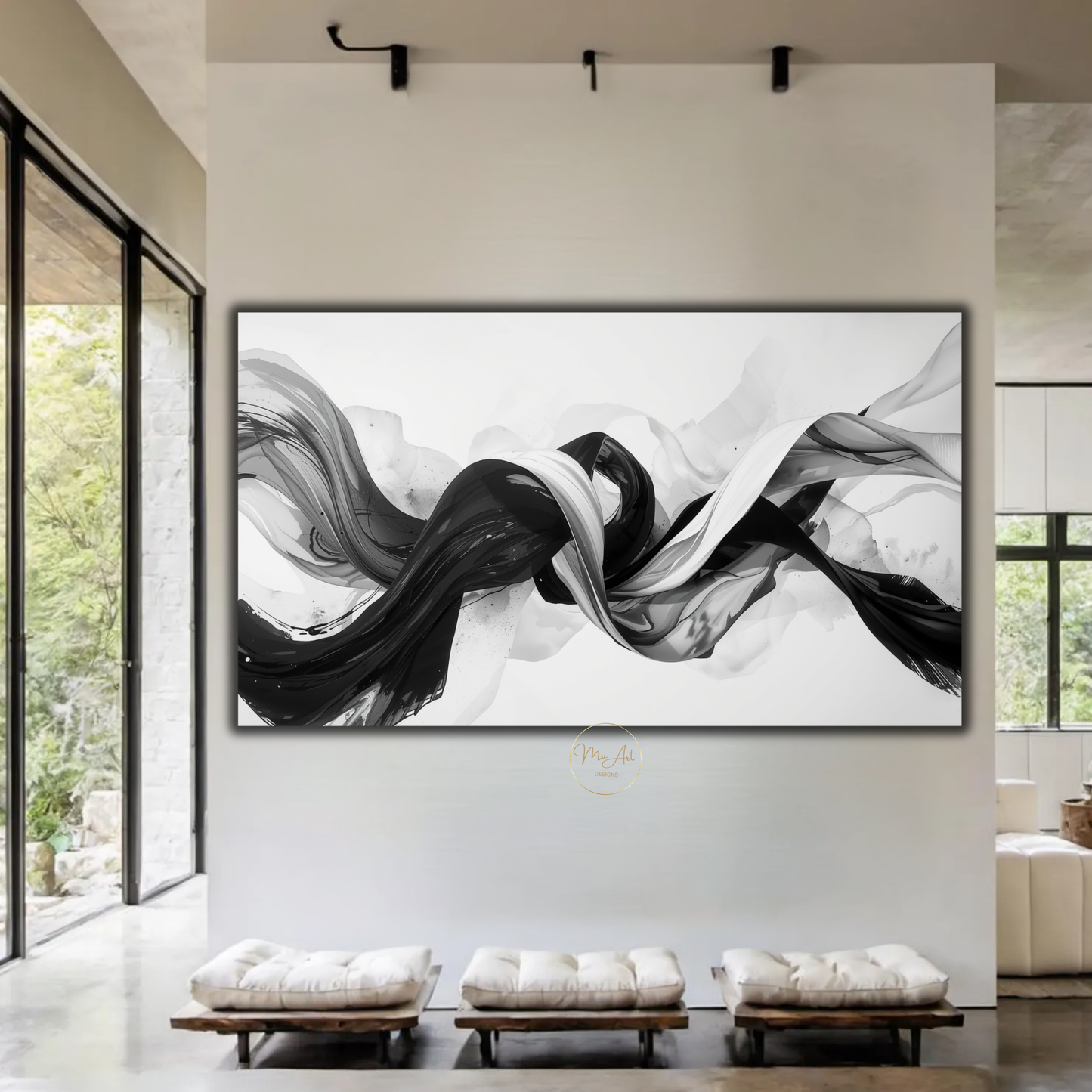 Black & White Abstract Knot Wall Art – Modern Swirl Canvas Print