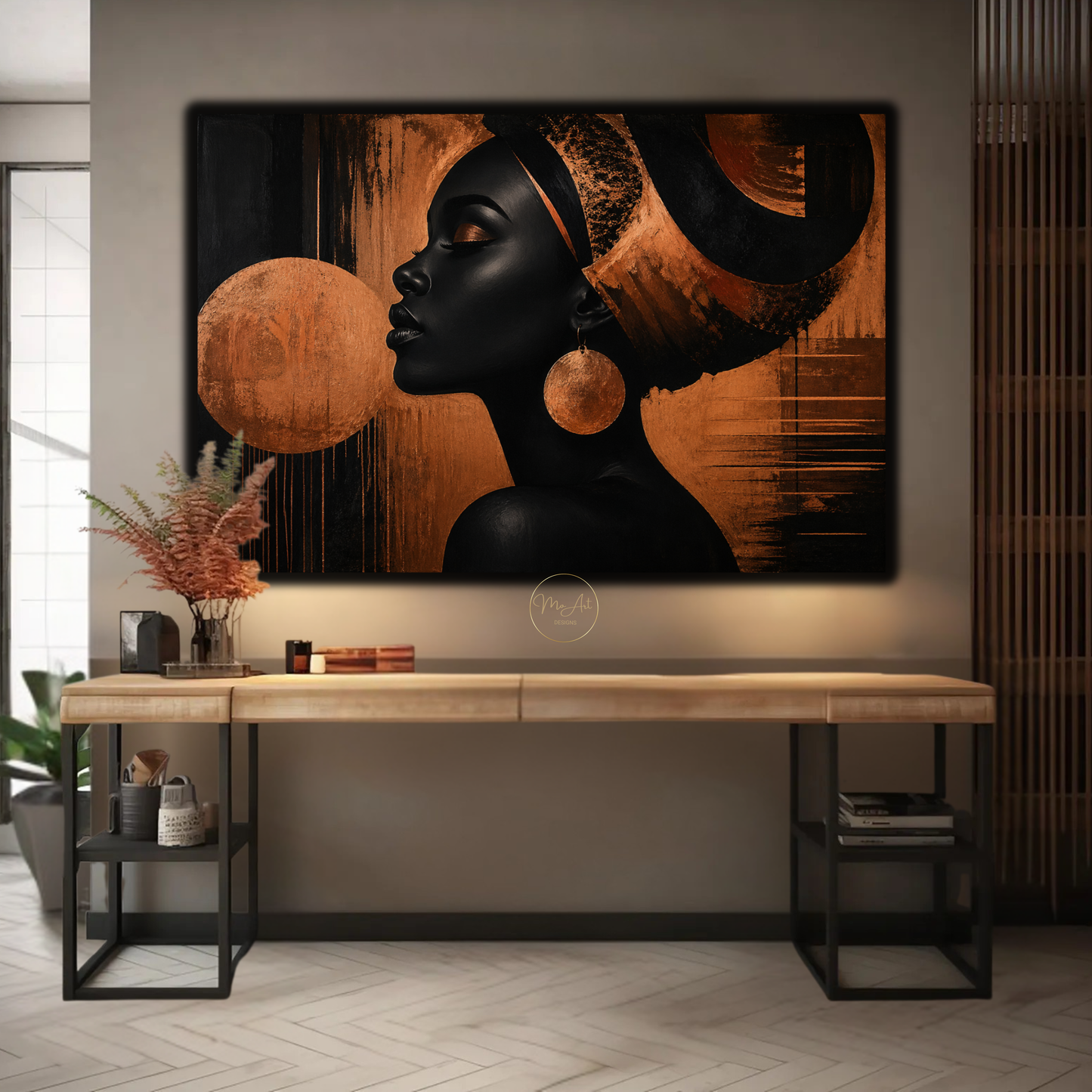 Black Woman Wall Art - Soulful Queen in Copper & Black Canvas Print