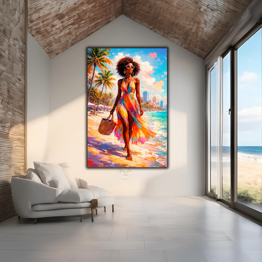 Black Woman Wall Art – Stylish Afrocentric Miami Beach Canvas Print