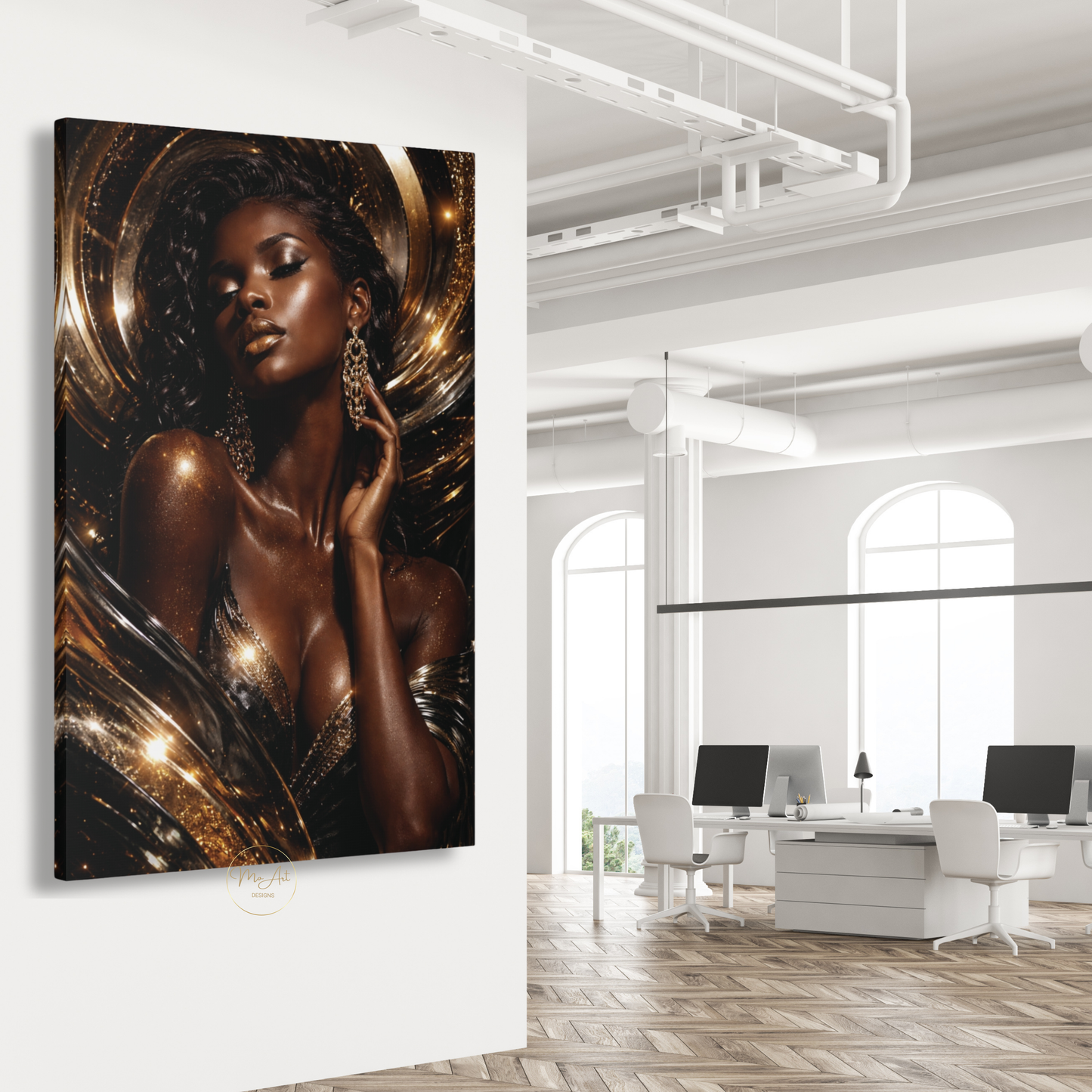 Black Woman Wall Art – Seductive Afrocentric Gold & Black Abstract Canvas Print | Elegant Luxury Home Decor