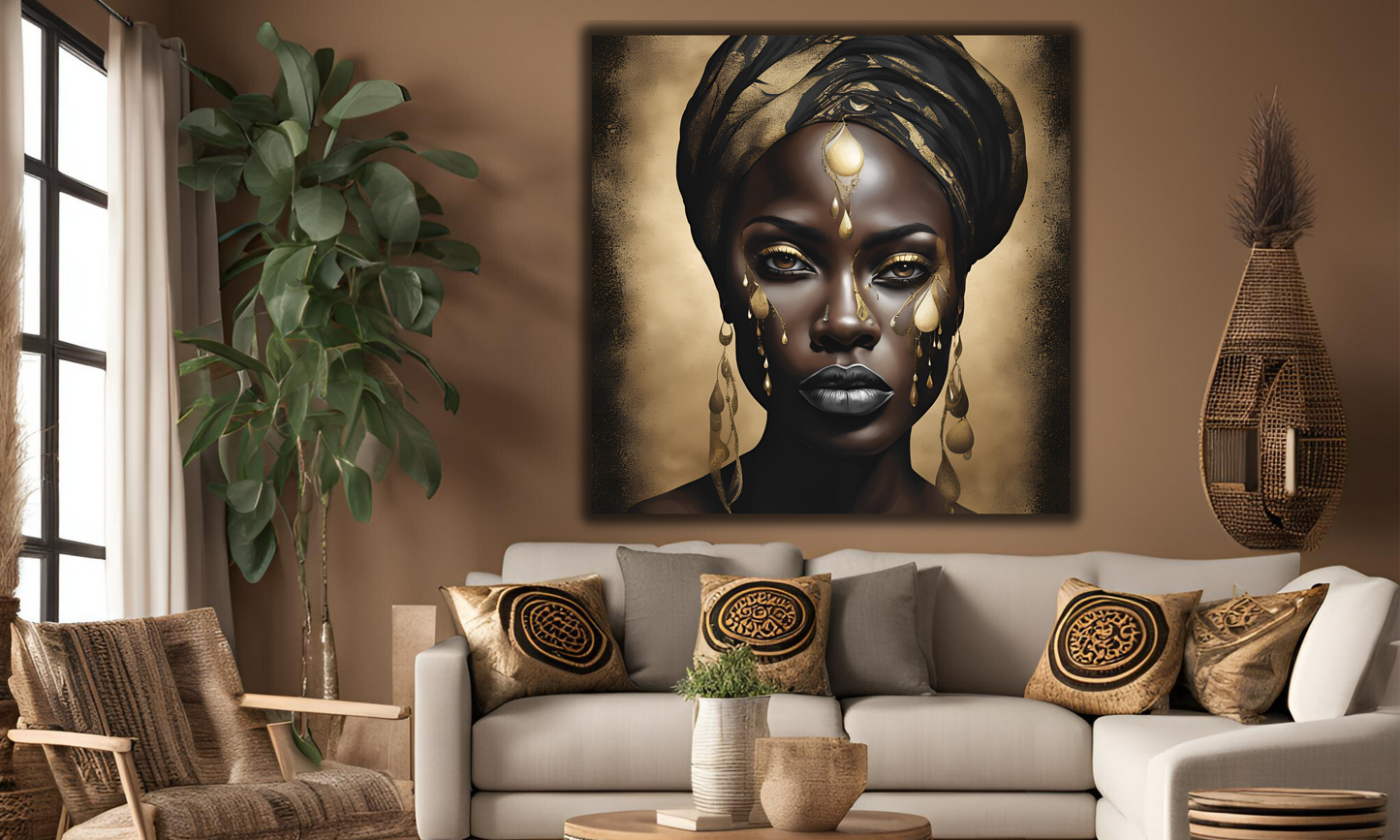 African Woman Adorned with Gold Elements - Canvas Wall Art