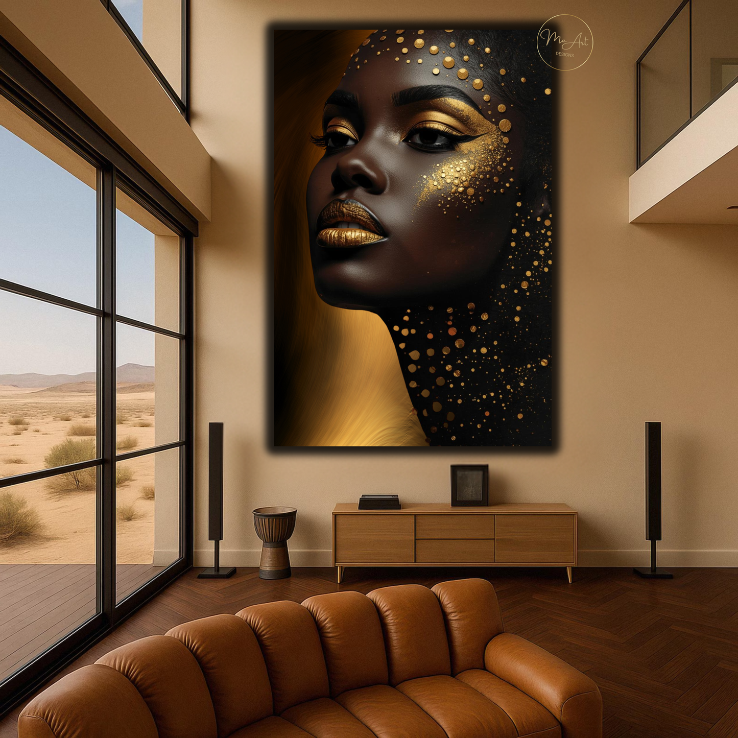 Golden Glow Black Woman Wall Art – Afrocentric Luxury Canvas Print