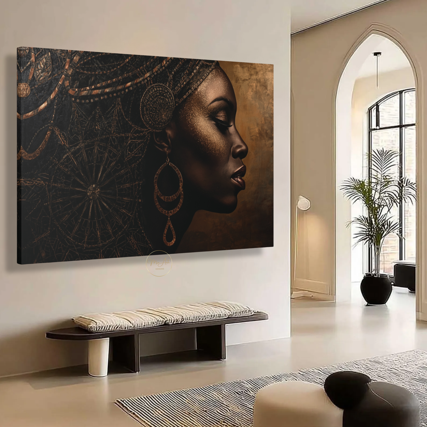 Black Woman Wall Art – Sophisticated Afrocentric Black & Copper Canvas Print
