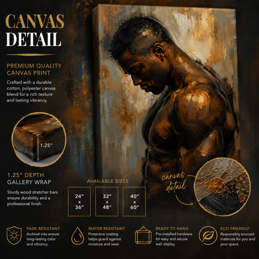 Black Man Wall Art – Sensual Afrocentric Canvas Print  | Modern Black & Gold Masculine Artwork