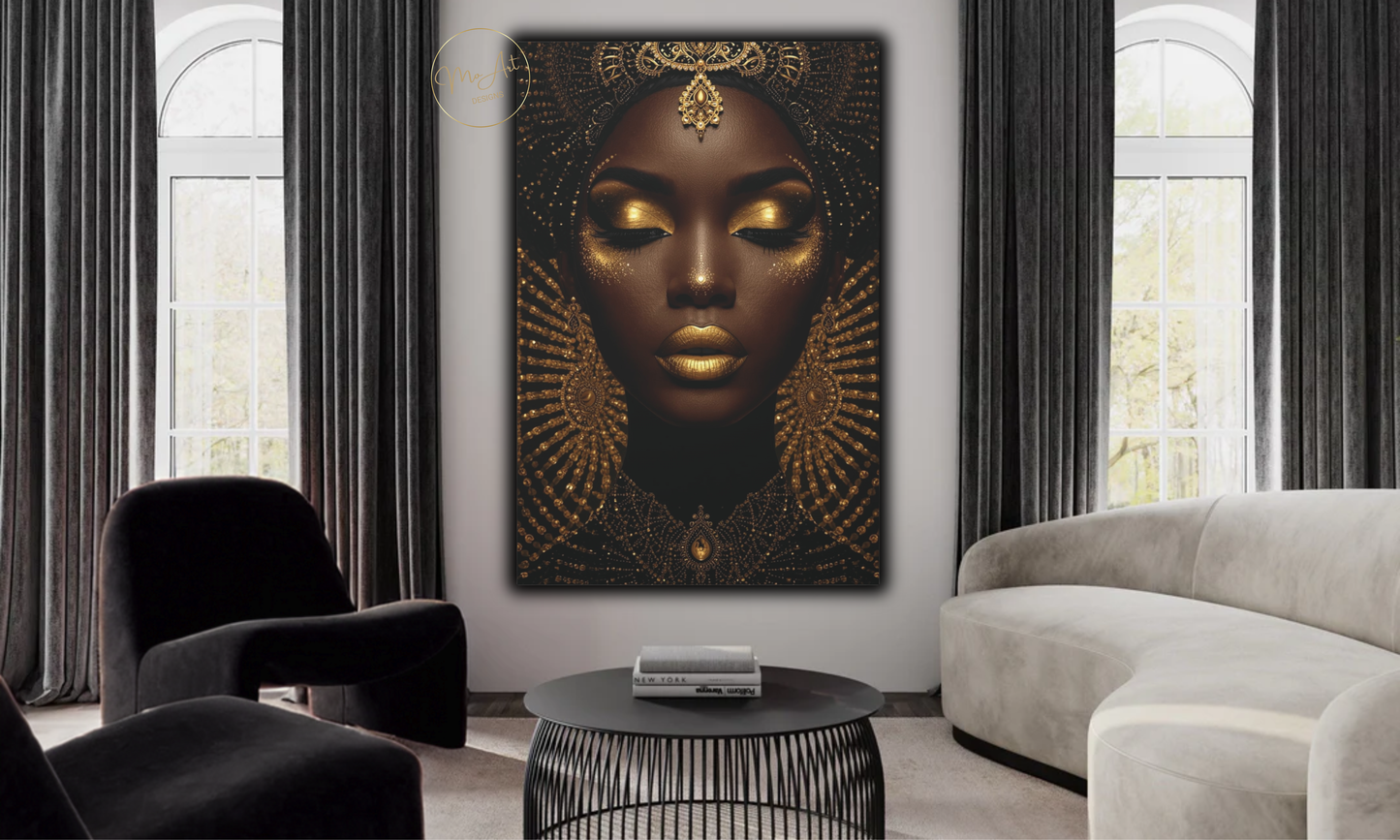Black Woman Wall Art – Golden Elegance Canvas Print