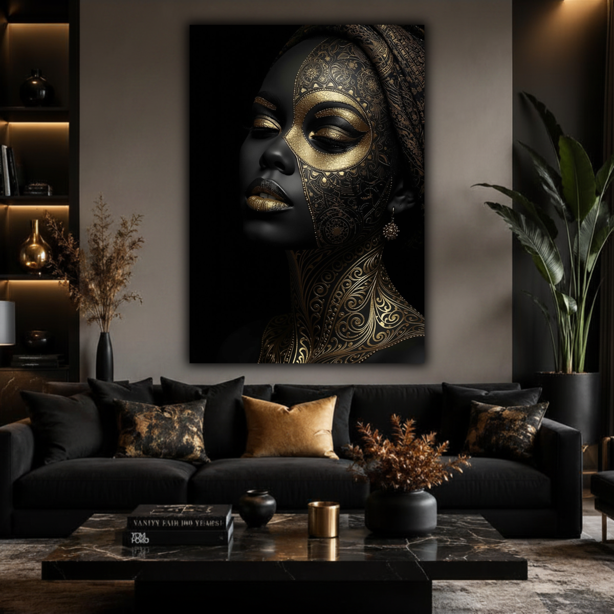 Black Woman Wall Art - Afrocentric Black & Gold Canvas Print | Luxury Home Decor