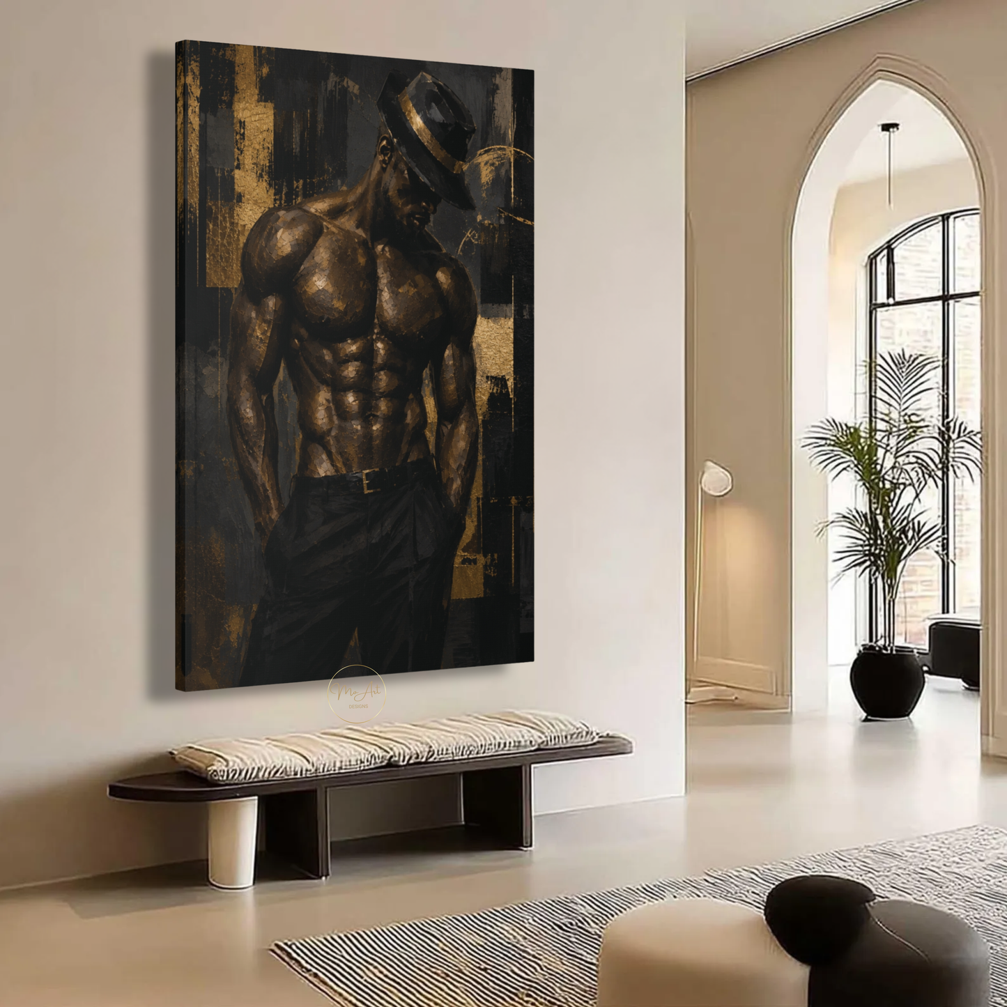 Black Man Wall Art – Sensual Afrocentric Gold & Black Abstract Masculine Canvas Print