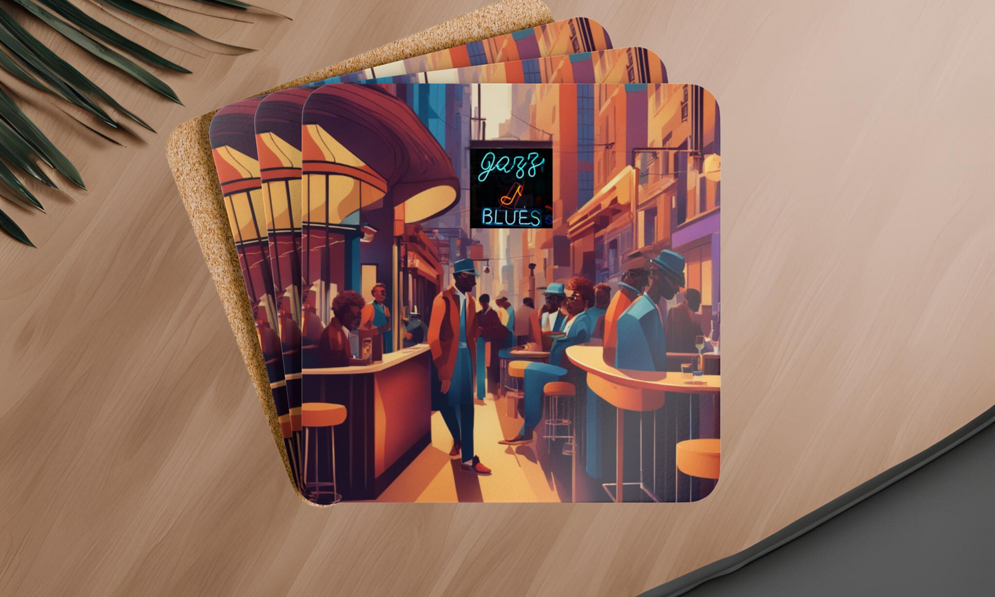 Abstract Jazz & Blues Bar Corkwood Coaster Set