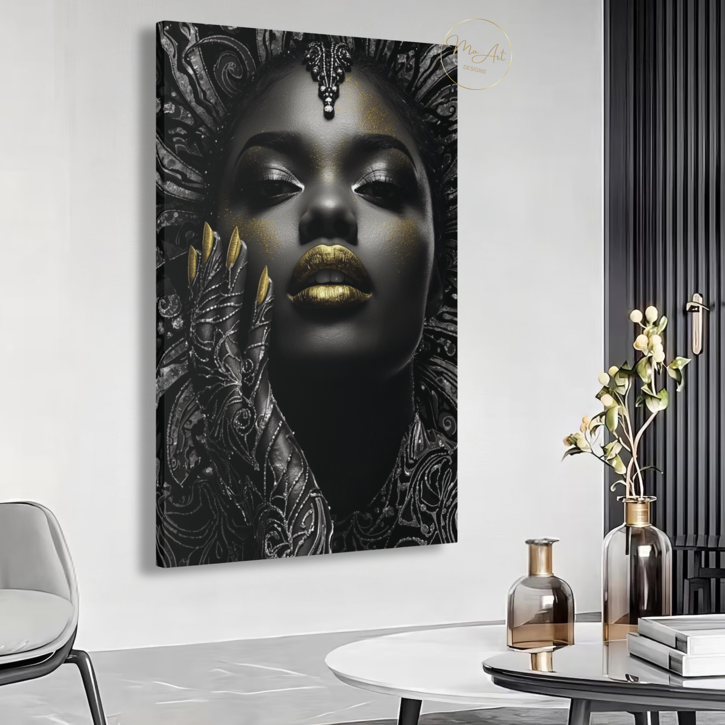 Black Woman Wall Art – Midnight Empress | Black & Gold Luxury Canvas Print