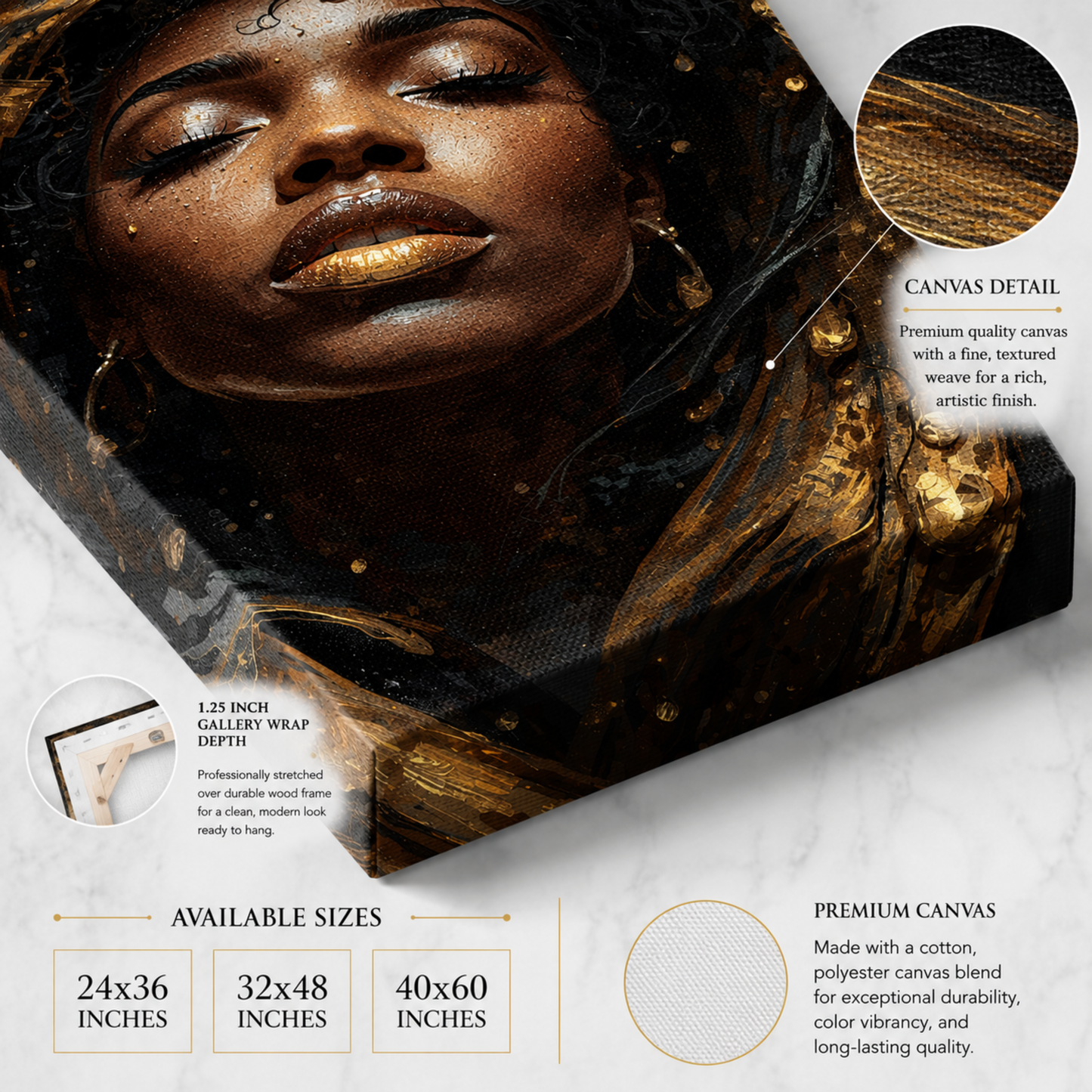 Black Woman Wall Art - Black & Gold Afrocentric Abstract Canvas Print