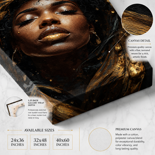 Black Woman Wall Art - Black & Gold Afrocentric Abstract Canvas Print