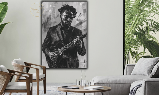 Soulful Strings - Black Guitarist - Canvas Wall Art