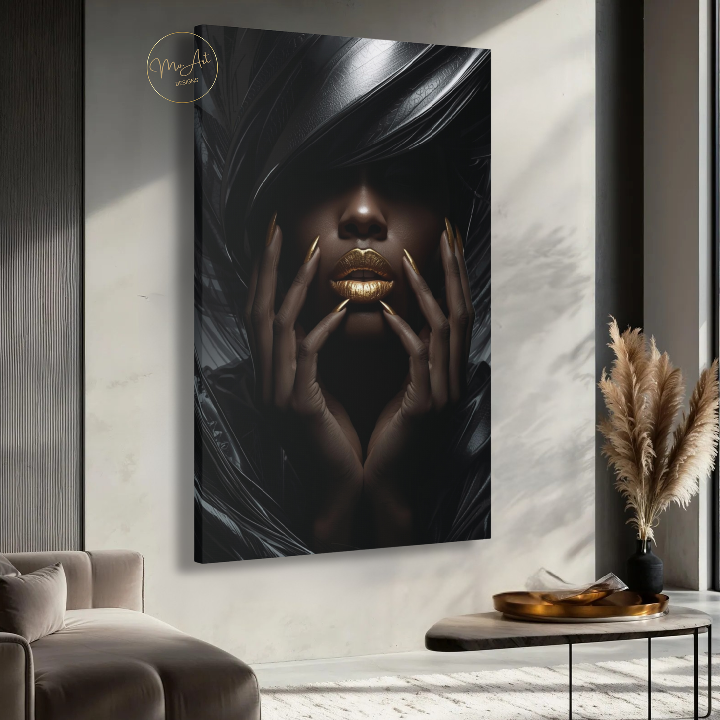 Black & Gold Woman Wall Art – Elegant High Fashion Black Woman / Canvas Print