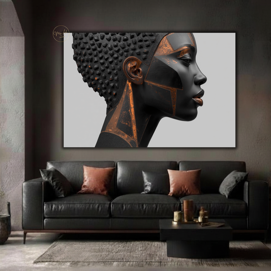Black Woman Wall Art – Afrocentric Black & Copper Abstract Canvas Print