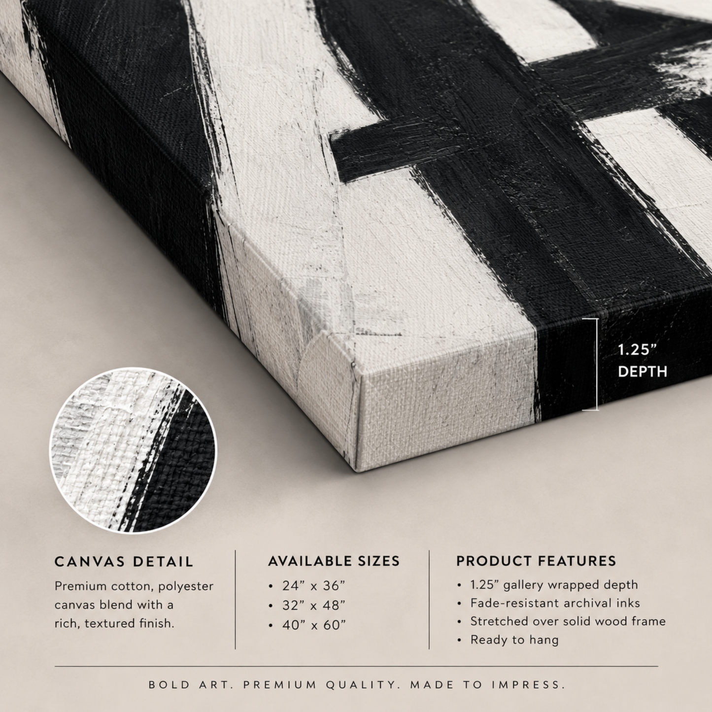 Black & White Textured Abstract Wall Art | Minimalist Monochrome Canvas Print