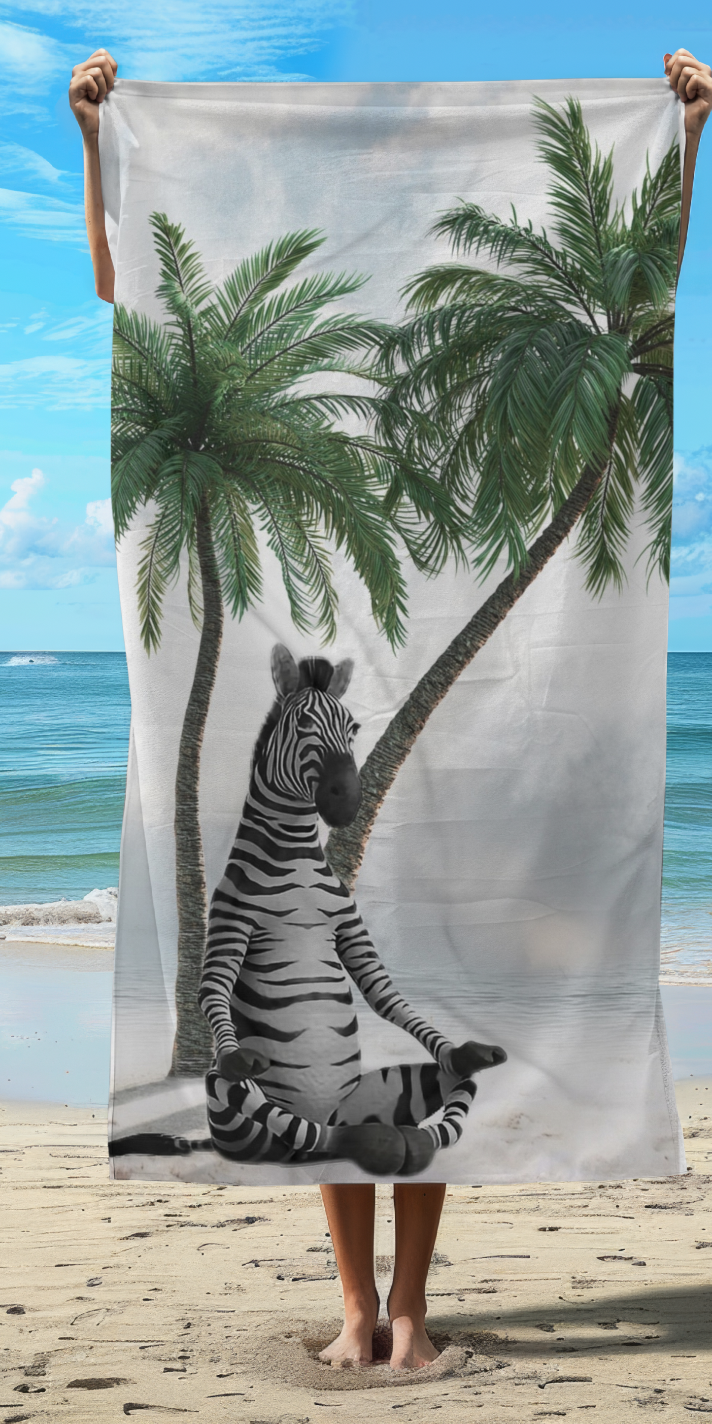 Cute Zebra at Beach -  Beach Towel